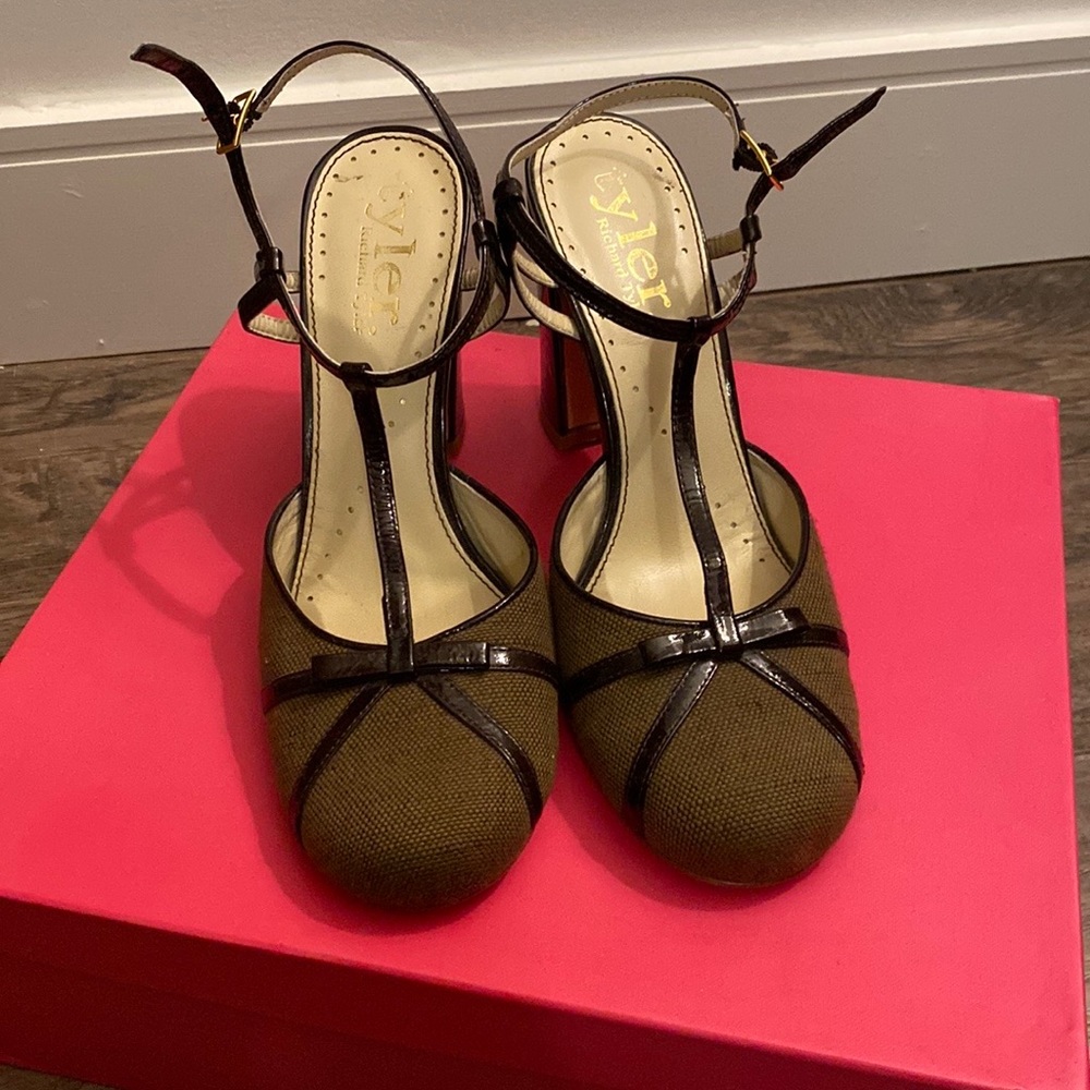 Brown Mary Jane T-Strap Heels